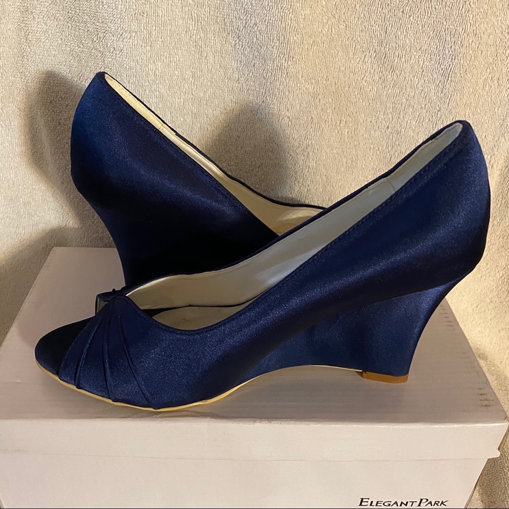 Blue peep toe wedge